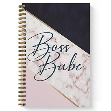 Imagem de Softcover Boss Babe 5,5" x 8,5" espiral caderno/diário, 120 páginas de papel de faculdade, capa laminada brilhante durável, espiral de arame dourado. Feito nos EUA