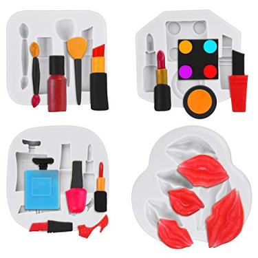 Imagem de 4 peças de moldes de silicone para maquiagem batom, perfume, lábios, moldes de salto alto para dia dos namorados, bolo, chocolate, cupcake, resina, suprimentos artesanais