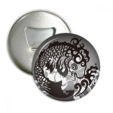 Imagem de Desenho de linha padrão onda de peixe abridor de garrafas ímã de geladeira emblema multifuncional