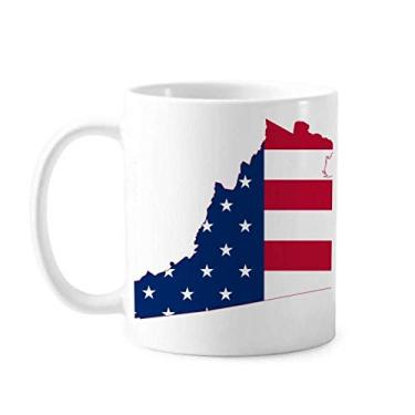 Imagem de Caneca de cerâmica cerâmica com mapa de estrelas e listras em forma de bandeira da Virgínia dos EUA