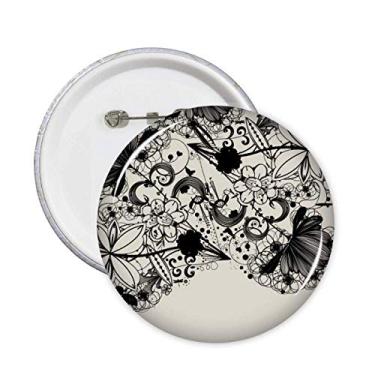 Imagem de Plantas de flores preto branco arte contorno de grão pinos emblema botão decoração acessório 5 peças