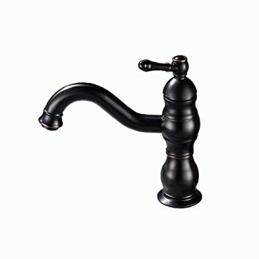 Imagem de LIDON Torneira para pia de banheiro torneira de banheiro preta antiga furo único torneira de banheiro latão antigo torneira de pia de banheiro alta para pia, preto A (cor: preto A)