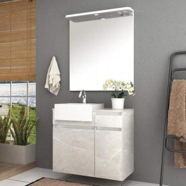 Imagem de Gabinete Para Banheiro Com Led, Cuba E Espelheira 80cm Cora Móveis Bos