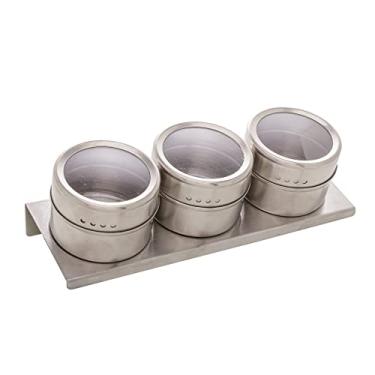 Imagem de CONJUNTO 3 PORTA TEMPEROS AÇO INOX COM SUPORTE IMANTADO 20,7x7,3x2,5CM PRATEADO