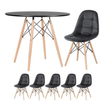 Imagem de Kit - Mesa Eames Eiffel 90 Cm + 5 Cadeiras Estofadas Botonê - Mobili