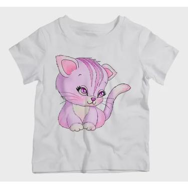 Imagem de Camiseta Infantil Gato Gatinha Fofa Rosa Pink Sentada