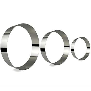 Imagem de 3 camadas redondas de assadeiras de bolo de aniversário de várias camadas, 3 anéis grandes de aço inoxidável, moldagem redonda, anéis de bolo, formato redondo, 10 cm, 20 cm, conjunto com 3