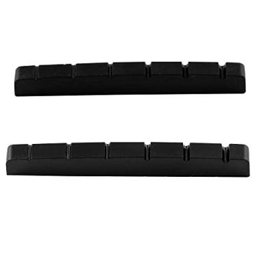 Imagem de Musiclily Pro Plástico de Resina Uréia 42mm Slotted Pestana Strat Tele Nut Base Plana para Guitarra Stratocaster/Telecaster de 6 Cordas, Preto(2 Peças)