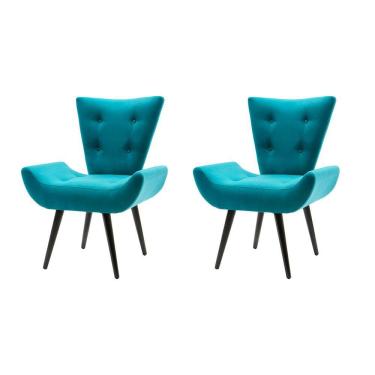 Imagem de Kit 2 Poltronas Decorativa Emilia Suede Pé Palito - Azul Turquesa