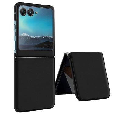 Imagem de HAZARA Capa para Motorola Razr 40 Ultra, capa de couro líquido liso à prova de choque, capa amortecedora de TPU (poliuretano termoplástico) preto