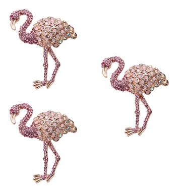 Imagem de Broche de flamingo de cristal 3 peças broche moderno de liga de flamingo para mulheres e broches de (rosa), 5.5 * 4.5cm, Bambu