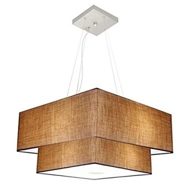 Imagem de Lustre Pendente Quadrado Cúpula Tecido 25/50x35 cm, Vivare Iluminação, Pendente4066 LPLP, Palha, Médio