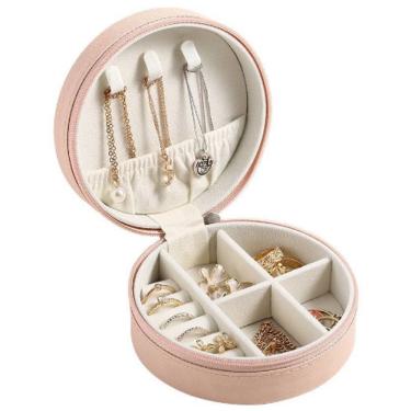 Imagem de Mini Organizador Porta Joias Portátil Viagem Armazenamento de Brinco Colar Bijuteria Redondo