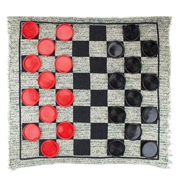 Imagem de Kangnice Conjunto de damas vintage para ambientes internos e externos, jogo de damas com tapete reversível para crianças e adultos, jogo de tabuleiro interno e externo para a família