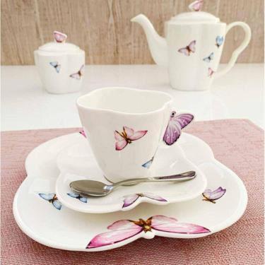 Imagem de Xícara e Prato Sobremesa Borboletas 18pç Porcelana Wolff