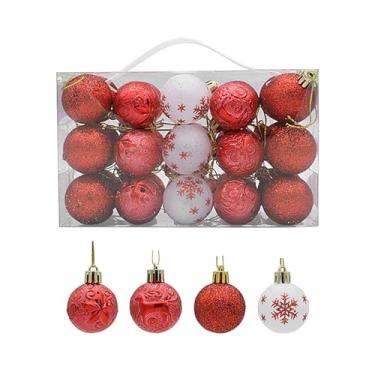 Imagem de Bolas de enfeites de Natal | Conjunto de bolas de Natal requintadas padrões de alce de floco de neve de estrela, decorações festivas para árvore, bolas grandes de Natal de 4 cm para festas de Natal