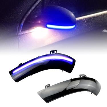 Imagem de QKLsudua 2 peças de pisca-alerta sequencial dinâmico compatível com GOLF 5 GTI plus MK5 Je-tta Pa-ssat B6 B5.5 Variant EOS Sha-ran LED espelho lateral conjunto de luz de seta azul e amarelo