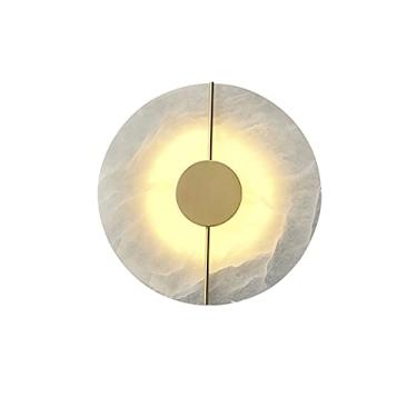 Imagem de Arandela de parede de latão LED vintage decoração moderna base de mármore lâmpada de parede redonda de mármore branco para cabeceira quarto mesa de cabeceira varanda banheiro vaidade dourada 20 x 20