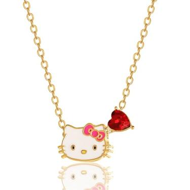 Imagem de Hello Kitty Colar Sanrio Gifts Pedra do mês de nascimento 45,7 cm, colar banhado a ouro 18 quilates, licença oficial da joia, Latão, Pedra de vidro