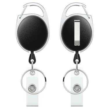 Imagem de Uniclife Pacote com 2 carretéis retráteis para crachá porta-crachás, porta-chaves retráteis, caixa forte de ABS com bobina de mola de aço inoxidável, clipe mosquetão de corda de nylon de 61 cm e