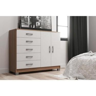 Imagem de Cômoda com Pés 2 Portas 5 Gavetas em Mdp Branco/demolição