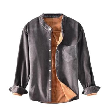 Imagem de Camisa de inverno masculina diária quente casual quente veludo cotelê manga longa camisa cáqui simples blusa de lã, Cinza escuro 9, PP