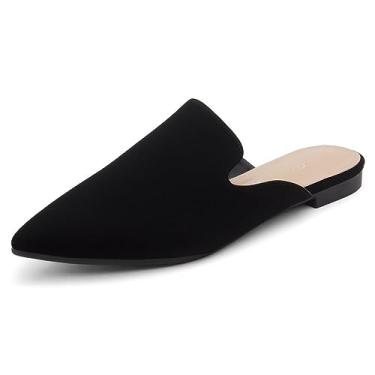 Imagem de Shoe Land Mocassim feminino Cally Mules, bico fino, costas nuas, sapatilha confortável, sem cadarço, casual para festas, escritório, uso diário e negócios, 2301blacknubuck, 36
