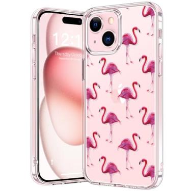 Imagem de bicol Capa projetada para iPhone 15 Plus, capa transparente com designs modernos para meninas e mulheres, capa protetora de acrílico à prova de choque slim fit 6,7 polegadas, flamingos