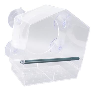 Imagem de Janela Alimentador de Pássaros Ventosas Tipo de Sala Oca Redondo Design de Alimentação de Pássaros Ao Ar Livre Tigela de Comida de Pássaros Em Acrílico Tigela de Alimentação de