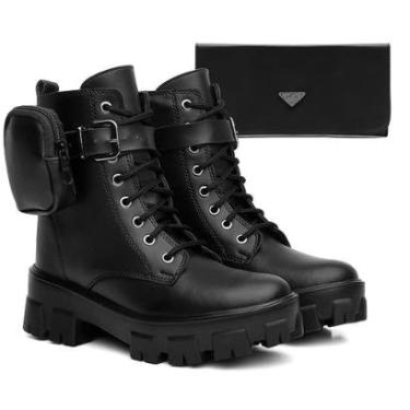 Imagem de Bota Coturno Feminino Sola Robusta Com Bolsinha e Carteira Divisórias de Cartão-Feminino