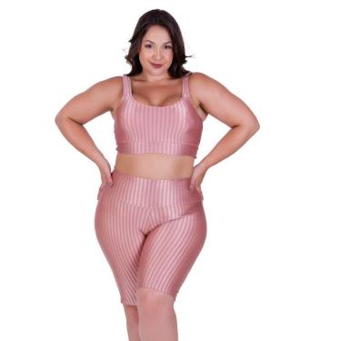 Imagem de Conjunto Fitness Plus Size Top com Bojo Removível e Bermuda Cintura Alta 3D Adulto Feminino Bruna-Feminino