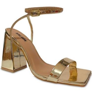 Imagem de Sandália Dourada Salto Bloco Grosso Tiras Brilhantes-Feminino