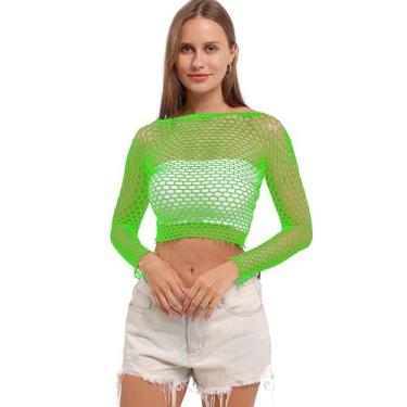 Imagem de LEMON GIRL Camiseta feminina arrastão cropped lingerie Babydoll EUA 2-18, Verde, Tamanho �nico
