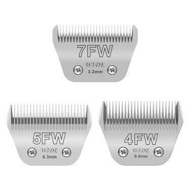 Imagem de Newbulu Pacote com 3 lâminas largas para cuidados com cães, lâminas removíveis, compatíveis com os cortadores Andis, Oster A5, Wahl km10 (4FW+5FW+7FW)