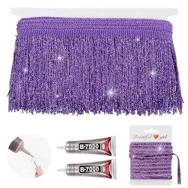Imagem de Yhsheen Franjas purpurinas purpurinas, 1,5 m x 10 cm com cola B7000, acabamento de borlas para artesanato, costura de franja da The Yard para cortina de roupas