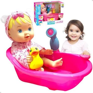 Imagem de Boneca Infantil Bebe Reborn New Born Banho Banheira Ducha Sai Água Brinquedo Menina Patinho Crianças