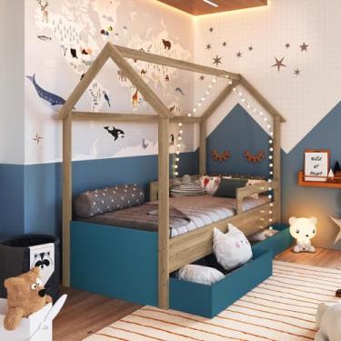 Imagem de Genérico, Cama Infantil Montessori tipo Cabana com 2 Gavetas Azul