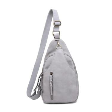 Imagem de Jen & Co. M2342 Nikki Bolsa de peito com alça ajustável, bolsa de couro vegano multiuso, Cinza, 13 x 7.5