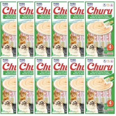 Imagem de Kit 12 Churu Petisco Para Gatos Vários Sabores Escolher Inaba - 48 Tubetes (KIt 12 (48 Tubetes), Atum com Frango)