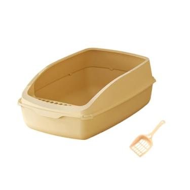 Imagem de IEUDNS Caixa de areia para gatos, comadre para animais de estimação, caixa grande de areia para gatos com lado alto, vaso sanitário para gatos internos, amarelo