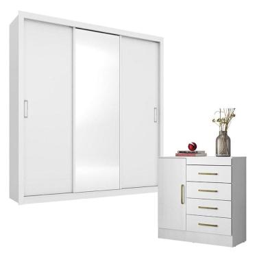 Imagem de Cômoda Montevidéu e Guarda Roupa Casal Residence Branco - Demóbile