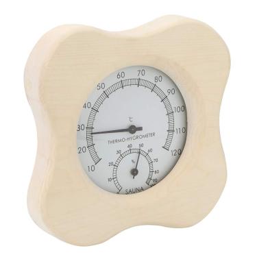 Imagem de Sauna Room Thermo Hygrometer Termômetro Madeira Higrômetro a Acessórios para Decoração de Sauna 2 Em 1 Feito à Mão Madeira de Choupo Temperatura 10 ° C a 120 ° C Umidade 0% a