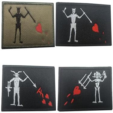 Imagem de FFILL Pacote com 4 remendos de bandeira de Barba Negra Pirata Edward Teach Flags Patch Tático Orgulho Bandeira Patch para Roupas Chapéu Patch Equipe Militar, 2,1*3, HHZ-4