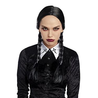 Imagem de Dreamgirl Fantasia feminina Wednesdays de peruca trançada dupla, acessório adulto para fantasia de Halloween, preto, Preto, O/S