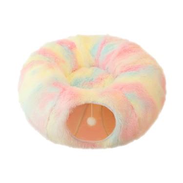 Imagem de Cama de Túnel para Gatos, Dobrável 2 Em 1, Brinquedo Quente de Pelúcia para Playground, Esconderijo para Gatos Pequenos, Médios e Grandes, Gatinhos Internos (multicolorido)