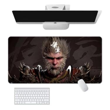 Imagem de dudoct Game Black Myth: Mouse Pad Wukong Tapete de mouse de borracha antiderrapante Cool Monkey Desktop (001, 36 x 16 polegadas)