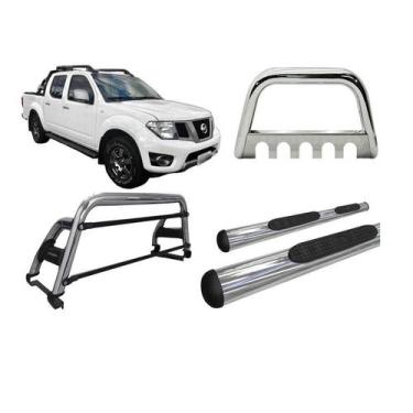 Imagem de Kit Quebra Mato Santo Antonio H2 Estribo Frontier 08/16 Cromado - HOZZ