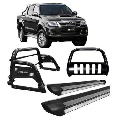 Imagem de Kit Quebra Mato Estribo Personalizado Santo Antônio H3 Hilux Preto - H