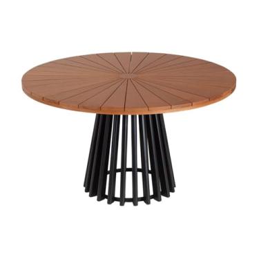 Imagem de Mesa de Jantar Redonda 140cm em Madeira Maciça - Gourmet Meu Móvel de Madeira - Mel e Base Preta Mel