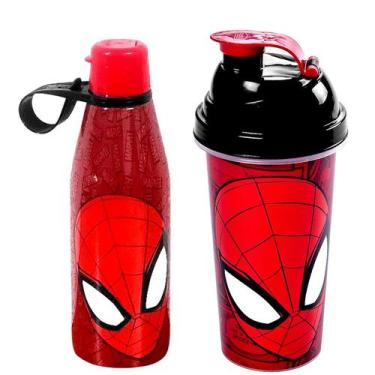 Imagem de Kit Garrafinha de Água e Shakeira do Homem Aranha Plasútil